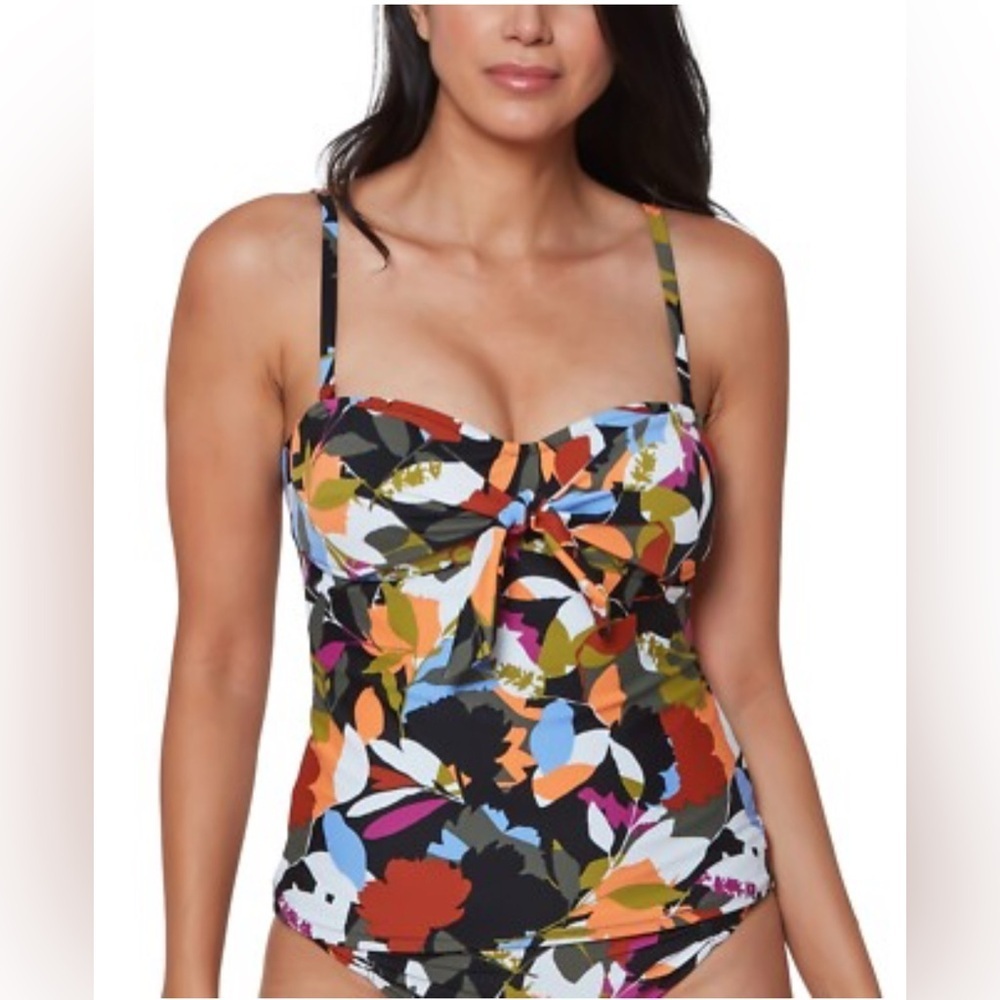 Bar III Women’s Floral-Print Tie-Front Bandini Top